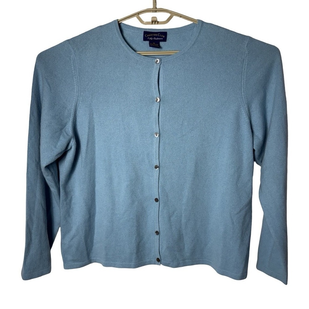 light blue button-front cardigan Charter Club 2-ply cashmere sweater Women's XL